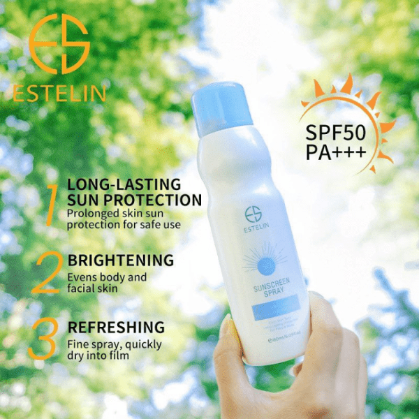 اسپری ضدآفتاب روشن کننده پوست و ضدلک بیرنگ استلین spf50 +++PA Estelin Ultra-Light Hydrating Invisible Sunscreen Spray SPF50 +++PA