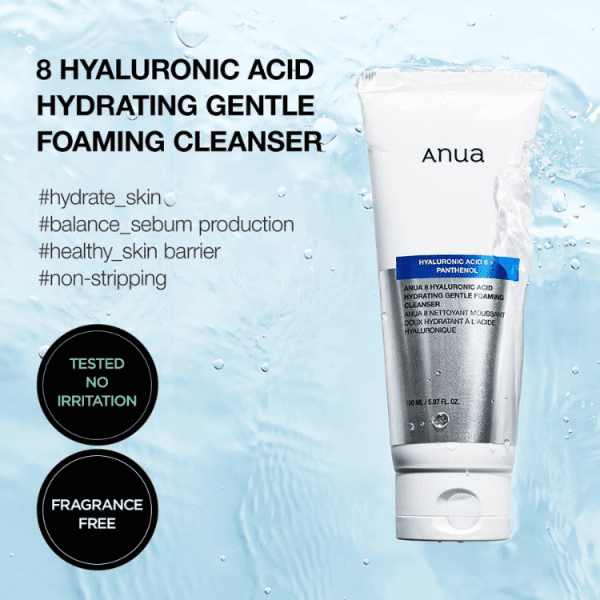 فوم شستشوی هیالورونیک اسید و پنتنول آنوا (ANUA 8 Hyaluronic Acid Hydrating Gentle Foaming Cleanser)