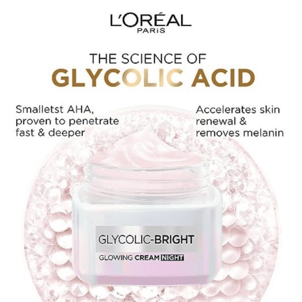 L'Oreal Paris Glycolic Bright Glowing Night Cream, 15ml |Overnight Brightening Cream with Glycolic Acid that Visbily Minimizes Spots & Reveals Glowing skin