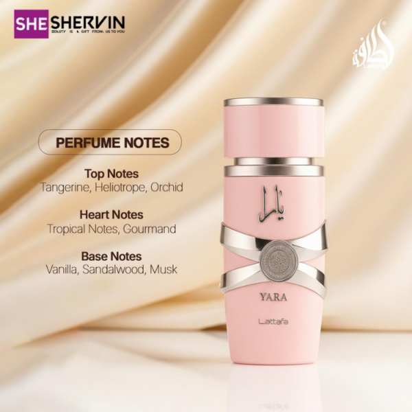 عطر ادکلان زنانه لطافه یارا Lattafa Yara Eau de Parfum100ml یک عطر با رایحه شیرین، وانیلی، گورماند، میوه‌ای و گلی است که برای بانوان طراحی شده است.