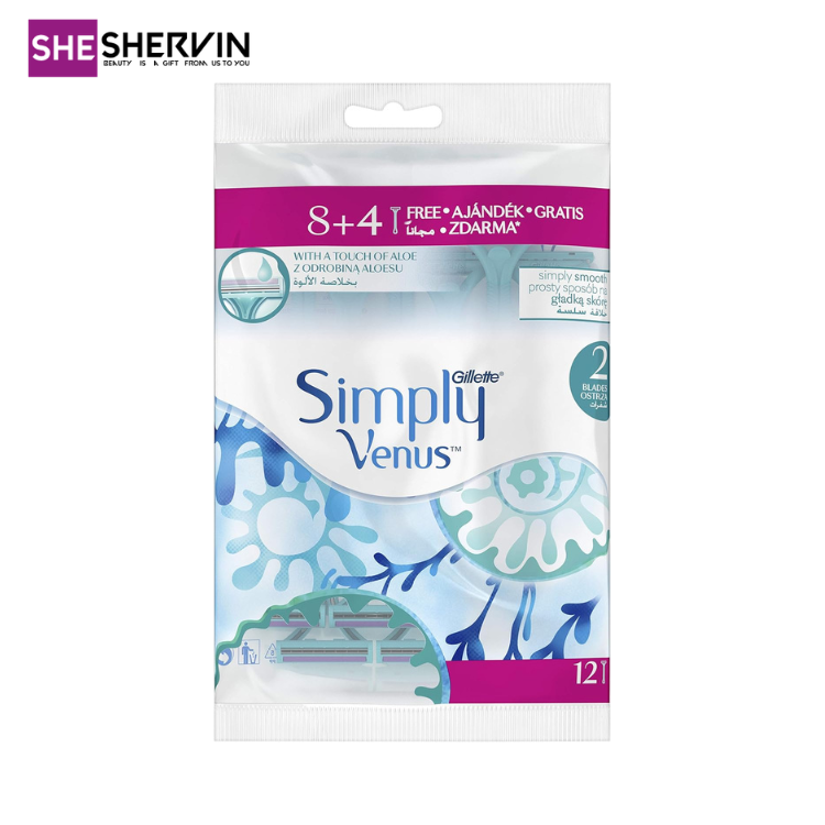 تیغ اصلاح زنانه دو لبه ژیلت Simply Venus 2 بسته ۱۲ عددی تیغ اصلاح زنانه دو لبه ژیلت Simply Venus 2 بسته ۱۲ عددی