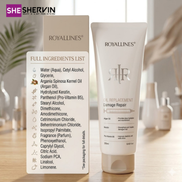 کرم مو ترمیم‌کننده آرگان رویال لاینزROYALLINES Argan Oil & Keratin Damage Repair 250ml
